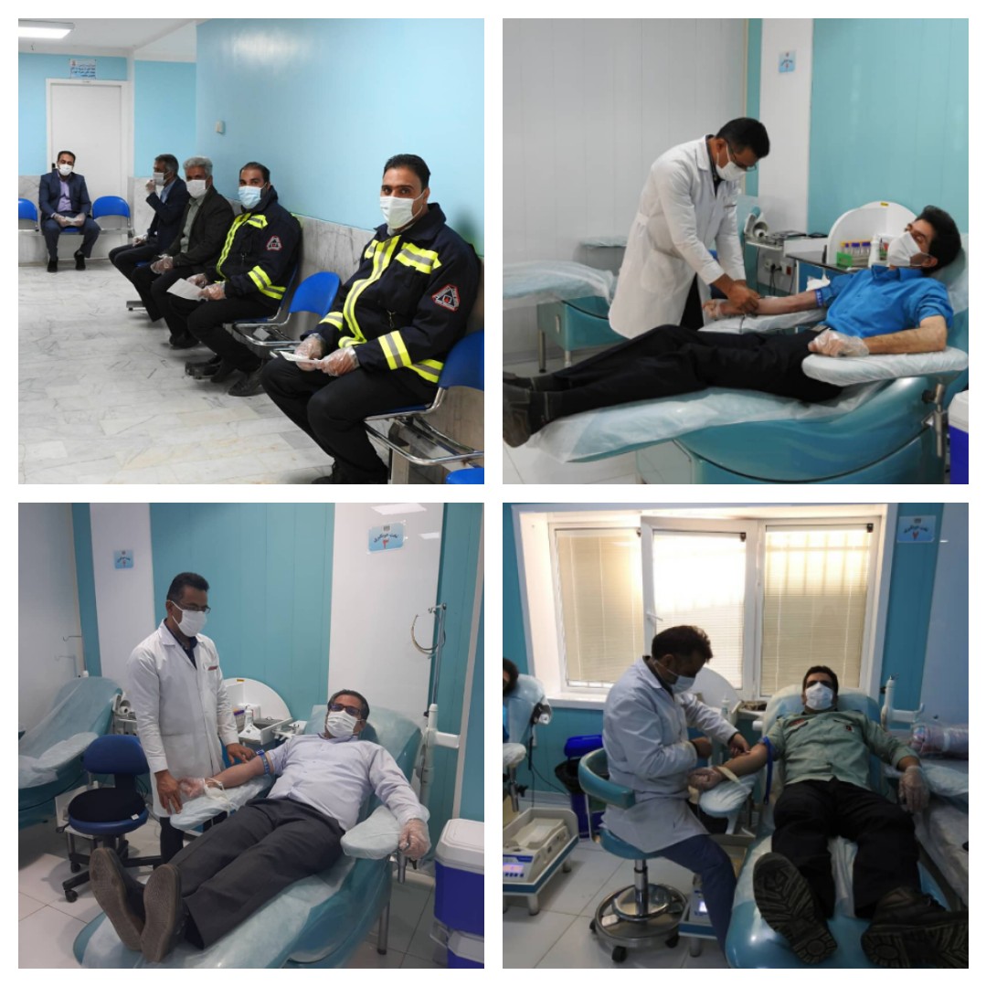 اهدای خون دسته جمعی آتش نشانان و بسیجیان پایگاه مقداد رفسنجان